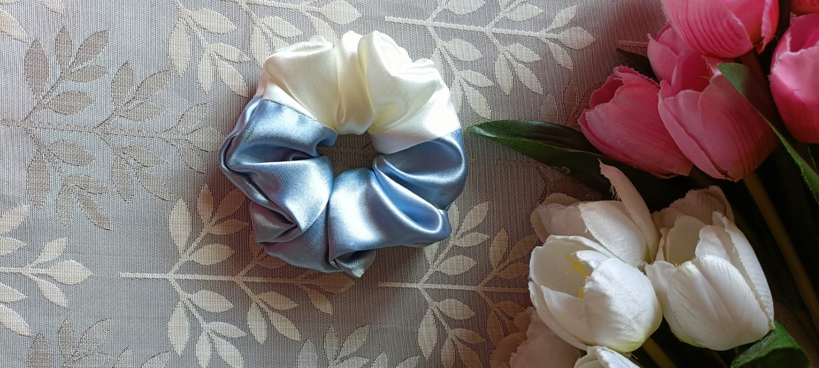 Grey and white dual shade scrunchie