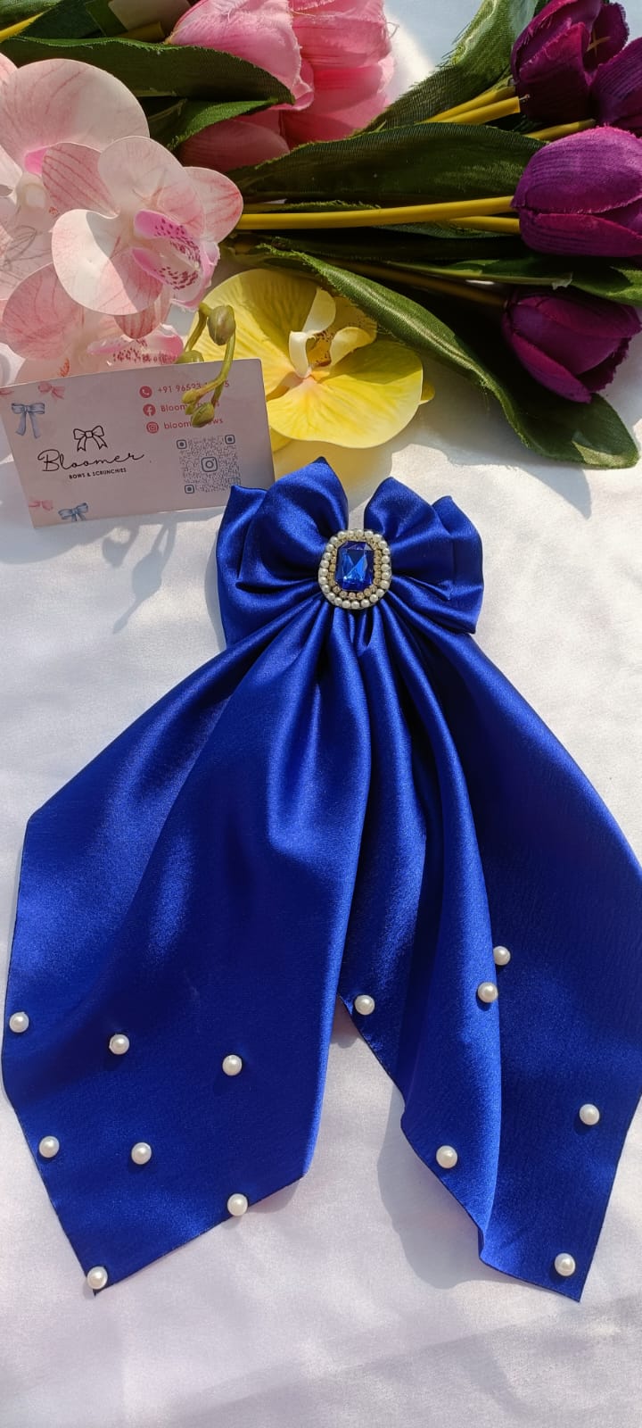 Royal blue long tail bow (small)