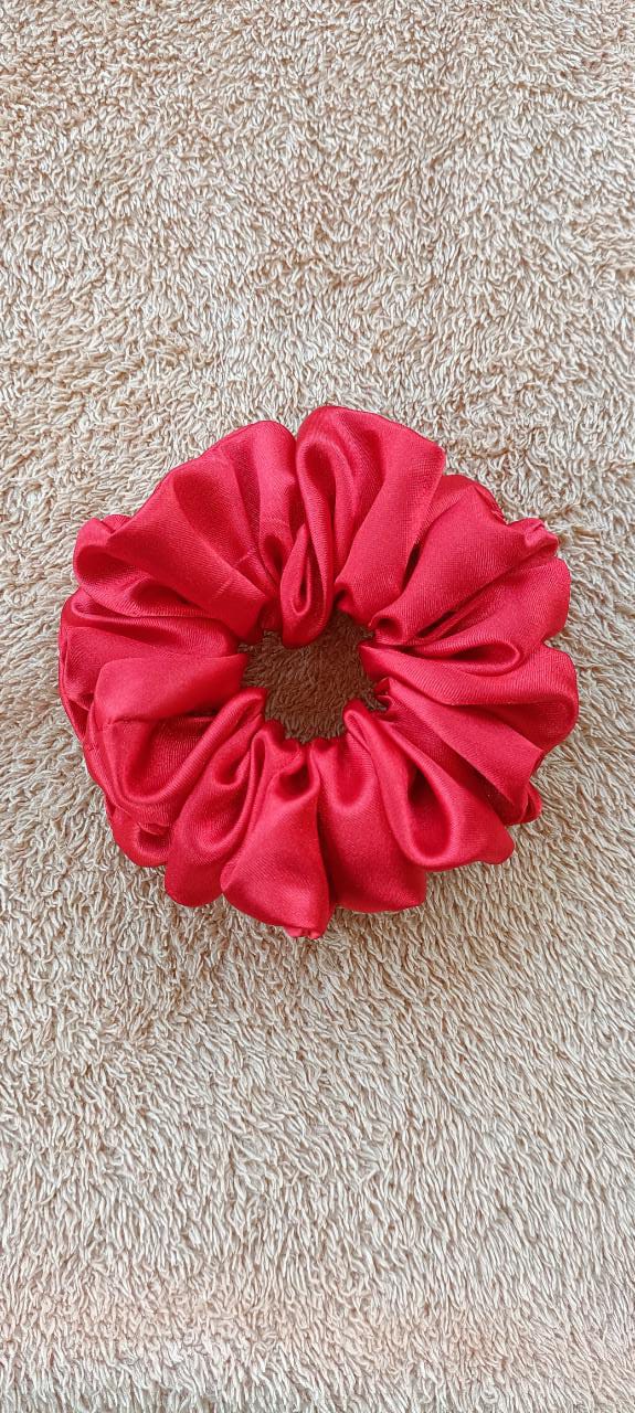 Hot red soft satin plain scrunchy