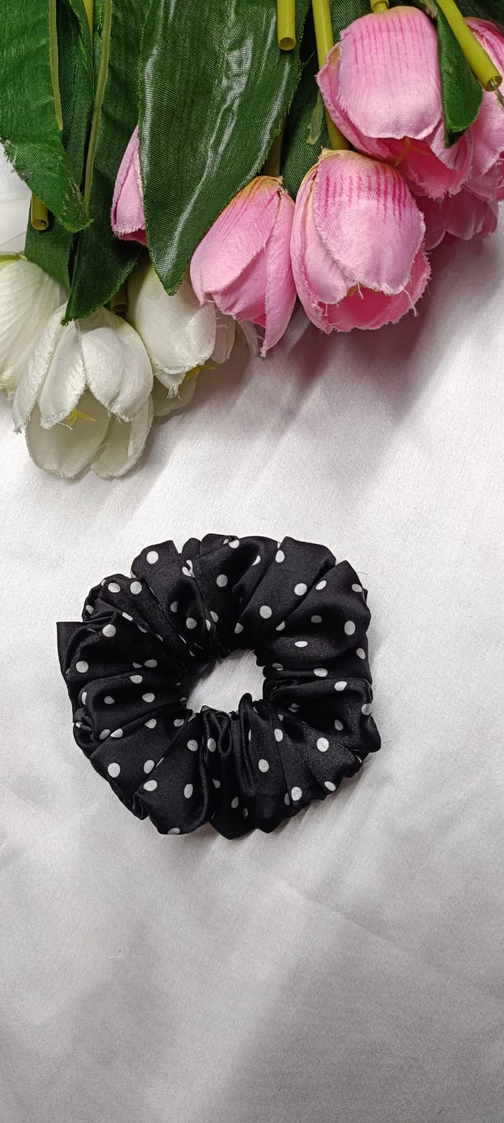 Black and white Polka Dot scrunchie