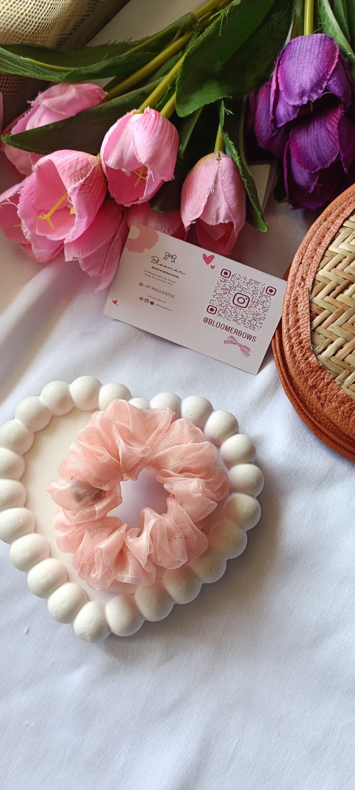 Peach organza scrunchie