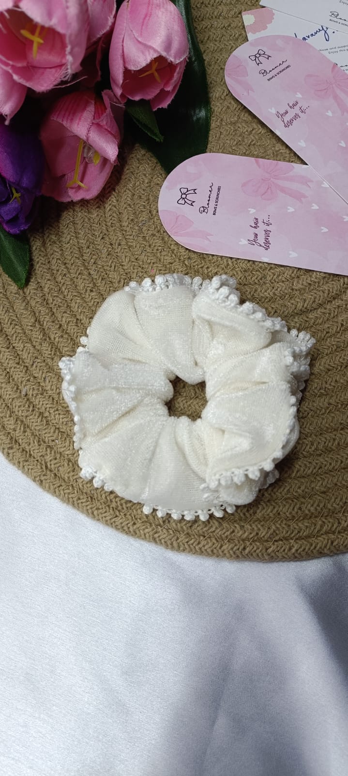 Vennela white velvet scrunchie