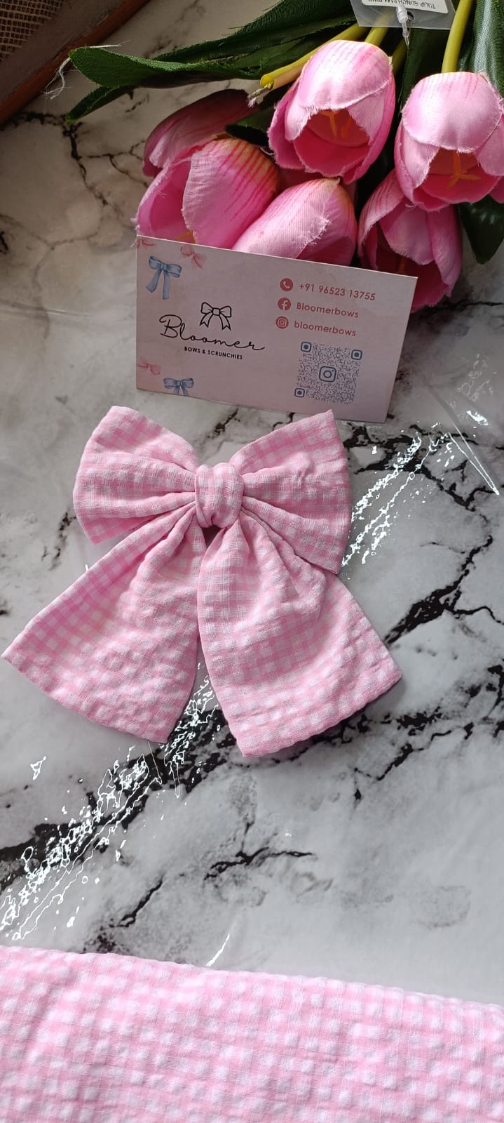Cute baby pink gingham bow