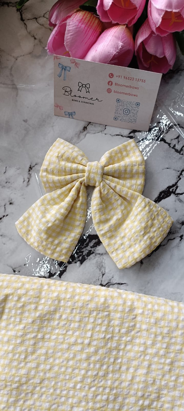 Cute Butter yellow gingham bow
