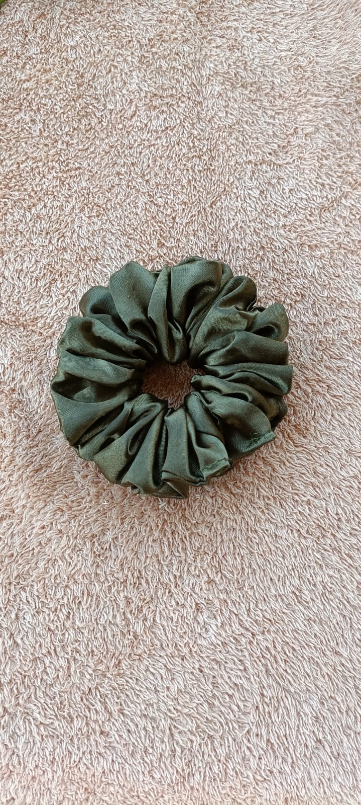 Olive green soft satin scrunchy
