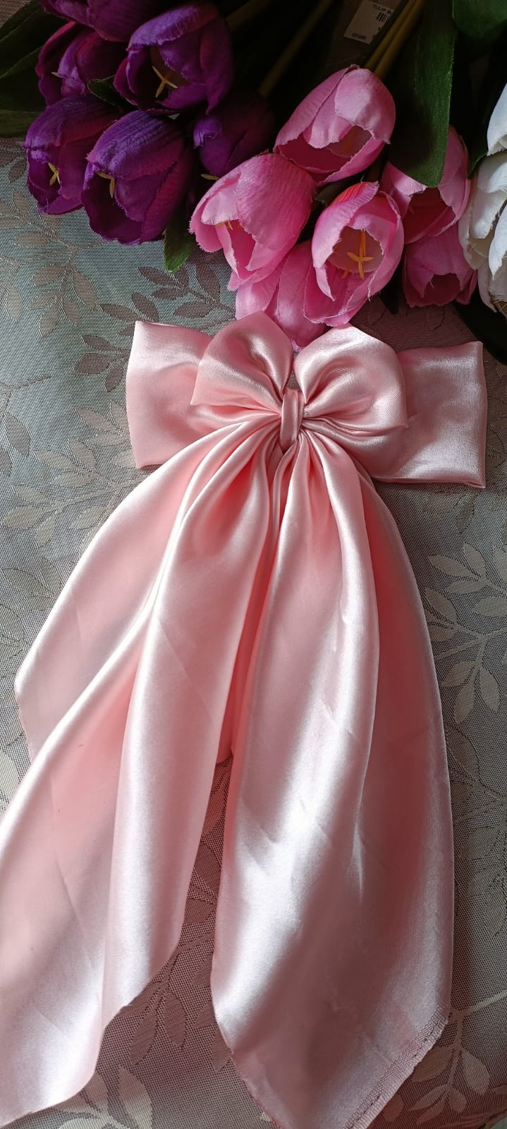 Pink long tail double layer bow