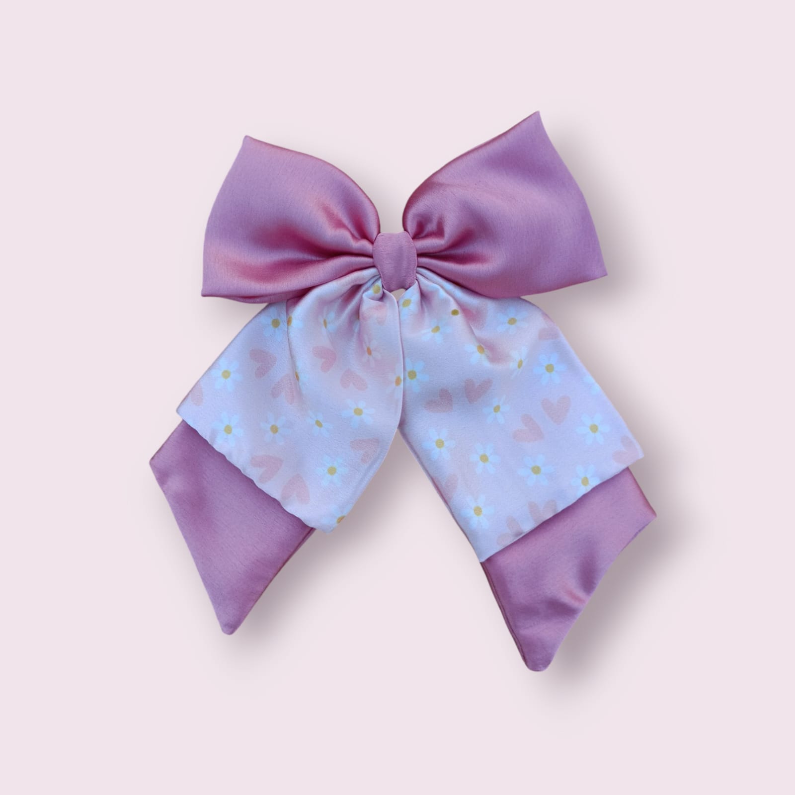Pink daisy double layer pig tail bow