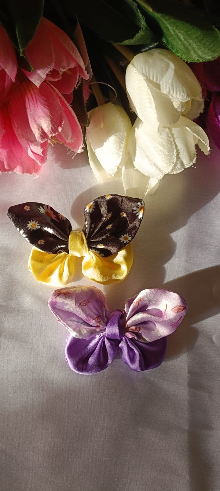 Yellow and violet butterfly bow