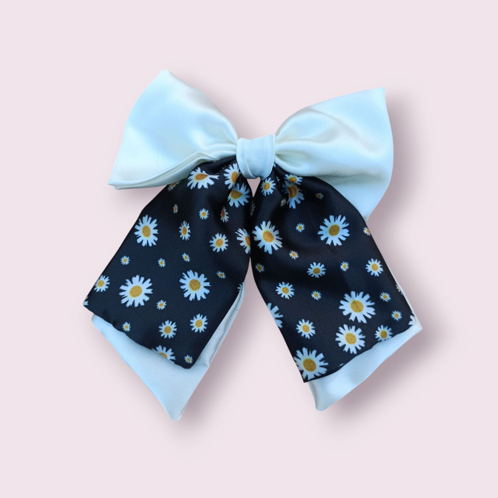 White and black double layer pig tail bow