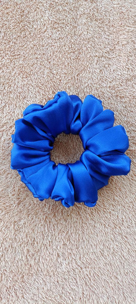 Royal blue soft satin scrunchy