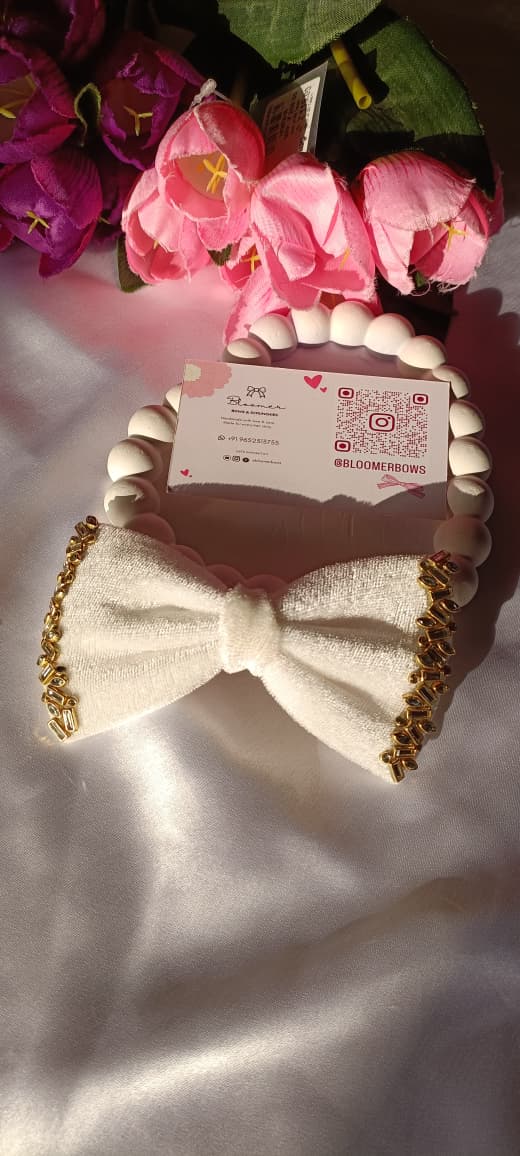 Velvet white embellished bow