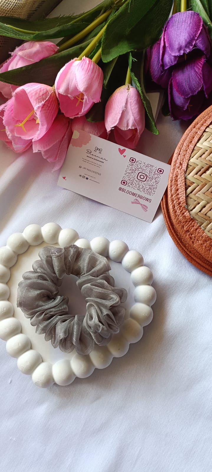 Gray organza scrunchie