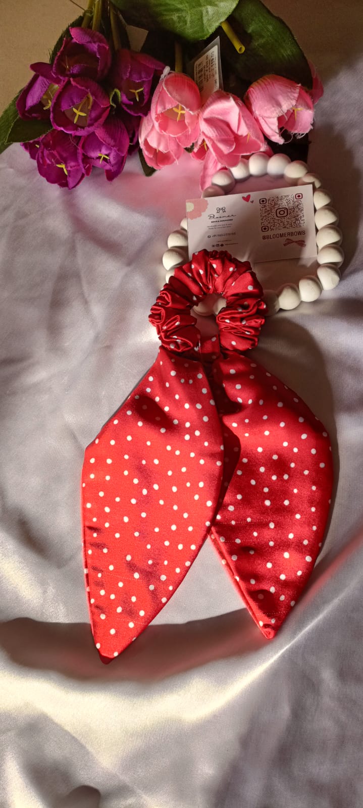 Red polka dots Long tail scrunchies