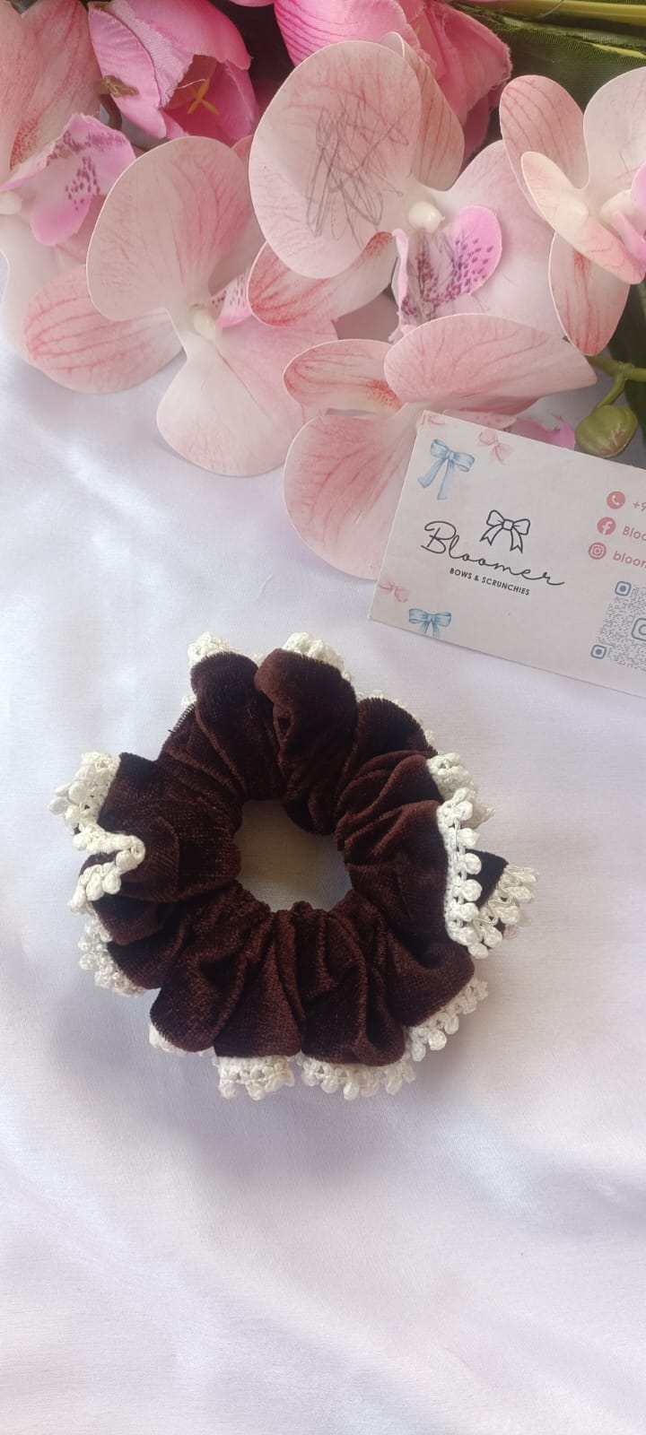 Chocolate Velvet lace scrunchie