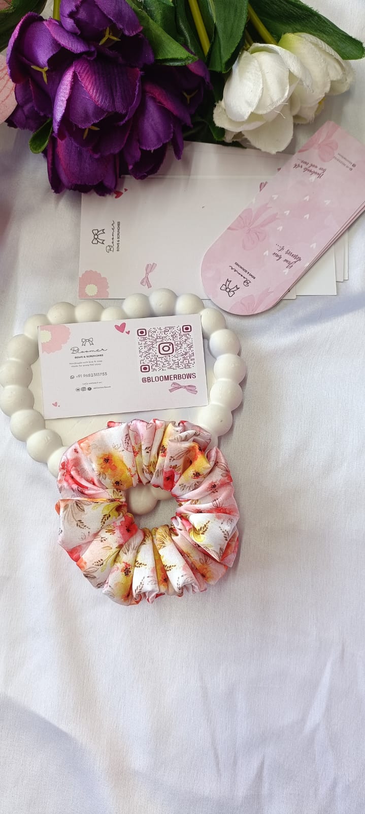 Floral print satin scrunchie